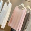 Women's Crew Neck Long Sleeve T-Shirt Loose Fit Korean Leisure Cover Up Top Solid Color Back Twist Knotted Sun Protection Blouse