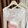 Womens Square Neck Floral Embroidered Sheer Mesh Long Sleeve Top Casual Blouse