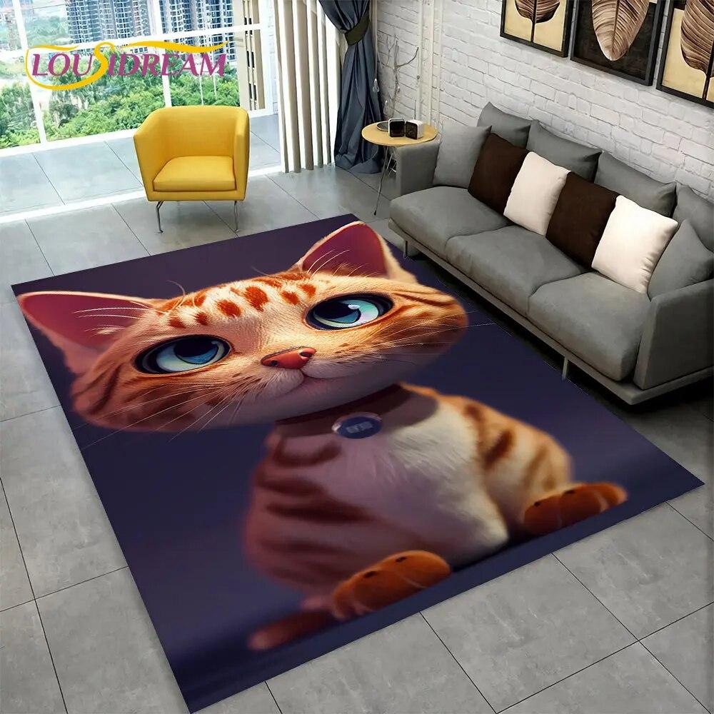 3D Cartoon Cute Cat Area Rug Large,Carpet Rug for Living Room Bedroom Sofa Doormat Kitchen Decoration,Child Non-slip Floor Mat