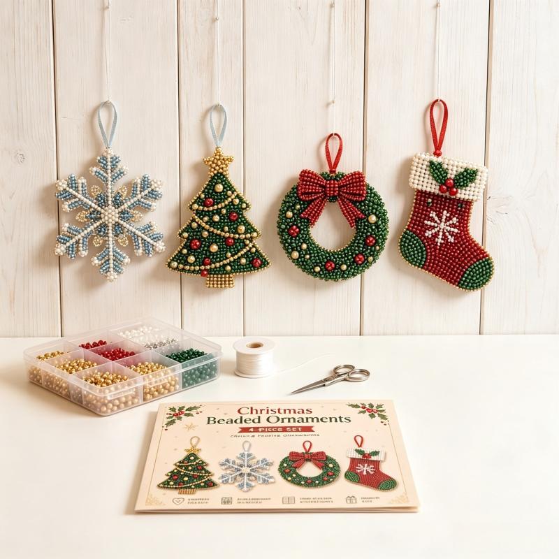 DIY Christmas Beaded Ornament Craft Set 1 Set Handmade Decor Making Kit with Gift Box for Holiday Home Xmas Tree Decor