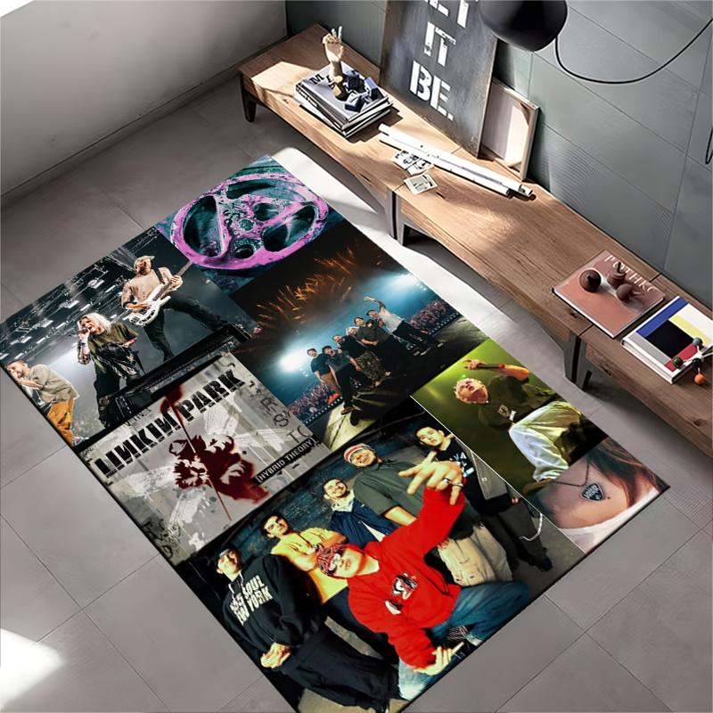 Rock Music Area Rug, Linkin Park Color Collage Concert Stage Fireworks Hybrid Theory Band Print, Music Fan Decor, Non-Slip Mat