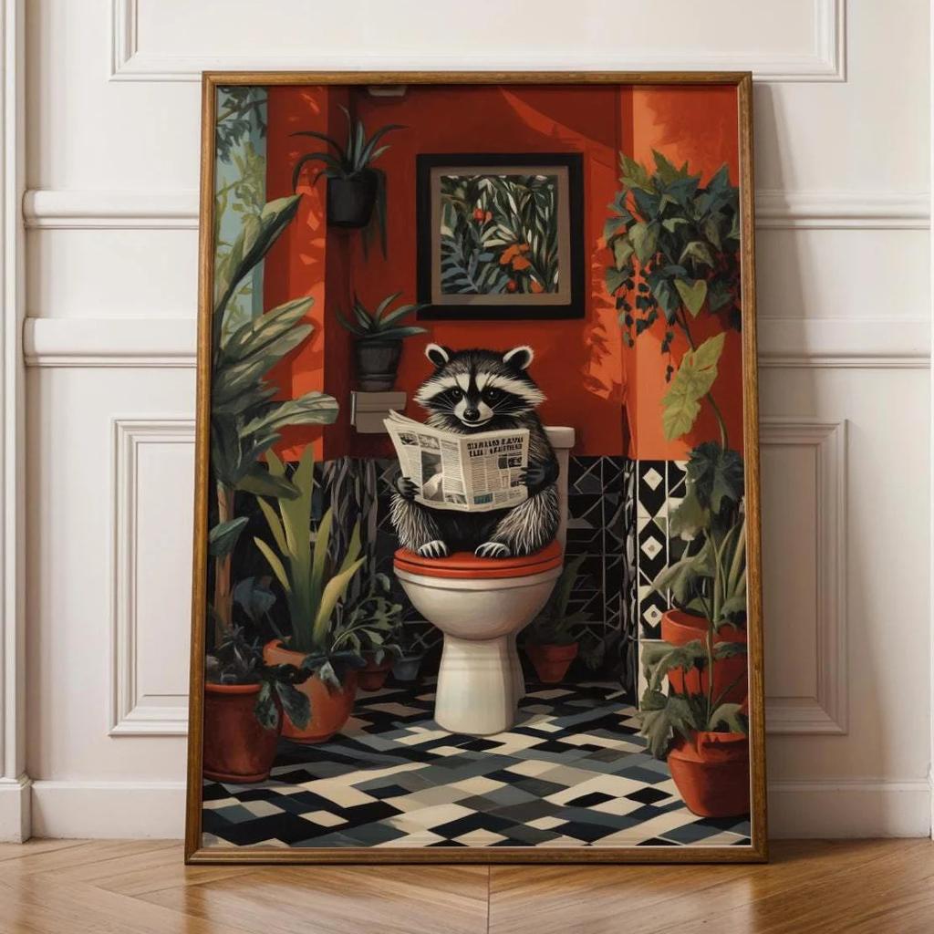 Vintage Black Cat Bathroom Wall Art, Toilet Fun Wall Art, Funny animal Bathroom Art, Quirky Bathroom Wall Decor, Bathroom Print
