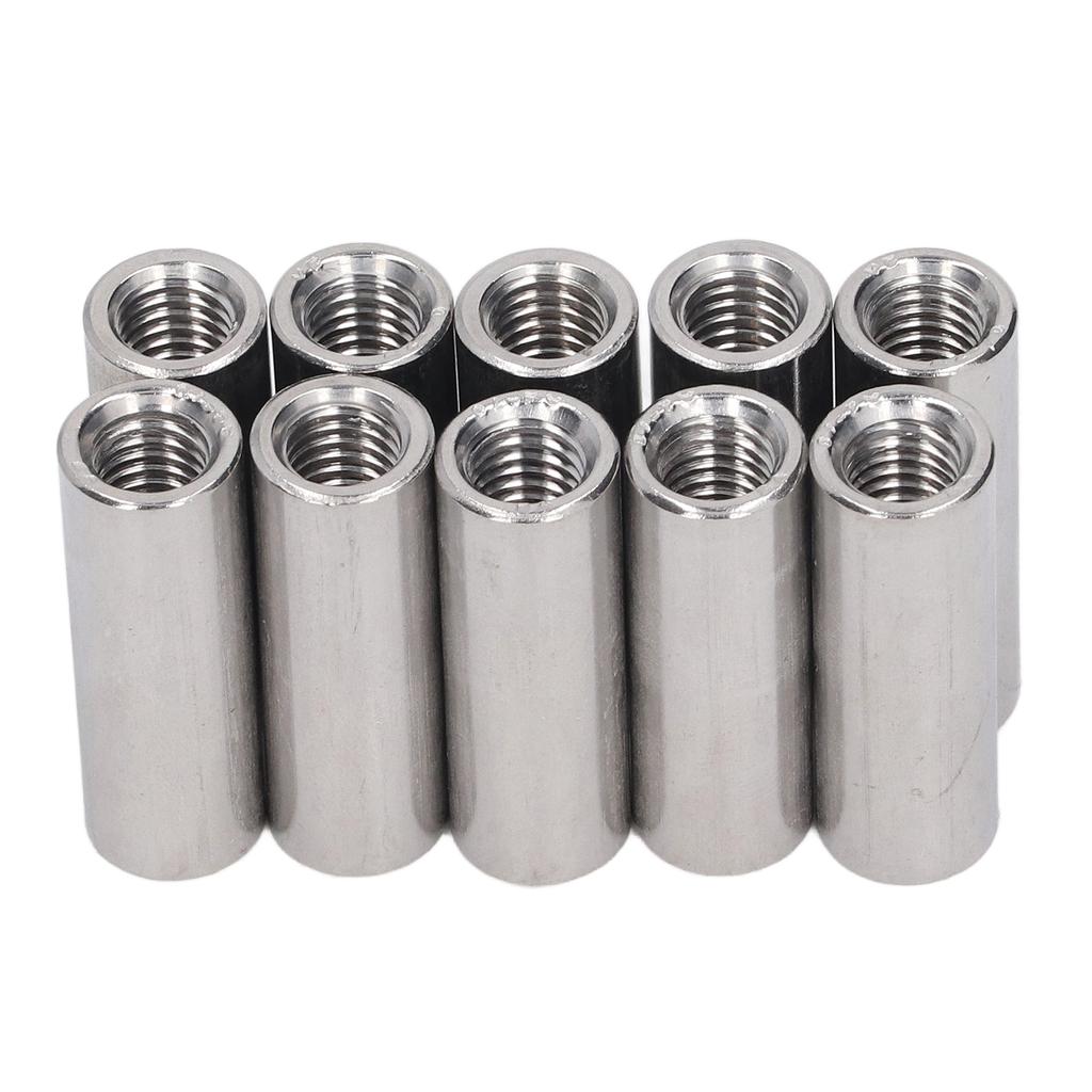 10Pcs Coupling Nut Round Rod Connector Female Thread 304 Stainless Steel M8x1.25 12 L35mm