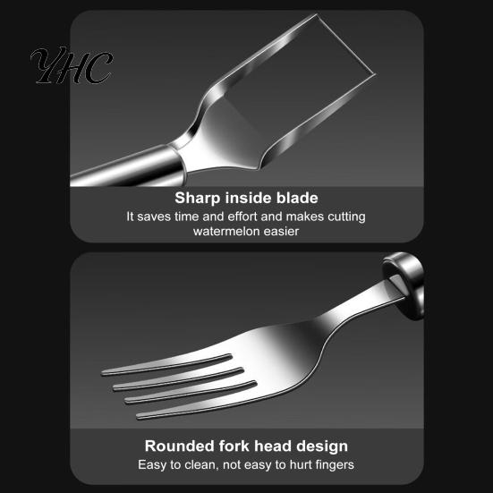 Fruit Cube Cutter 2-In-1 Watermelon Fork Slicer Stainless Steel Portable Compact Cutting Tools for Family Parties Camping Mango Pear Refreshing Tool