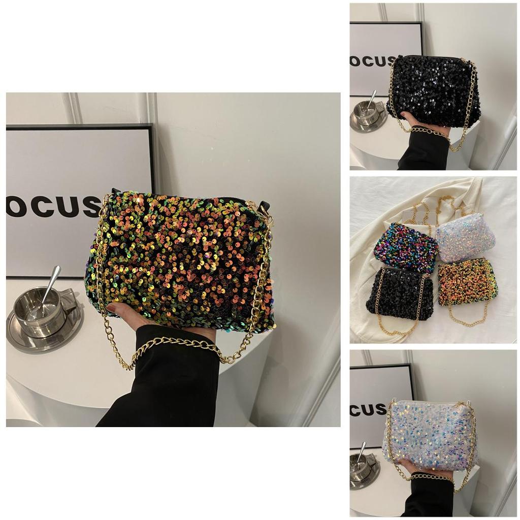 Colorful Glittery Underarm Bag Women 2024 New Fashionable Street Style Chain Square Bag
