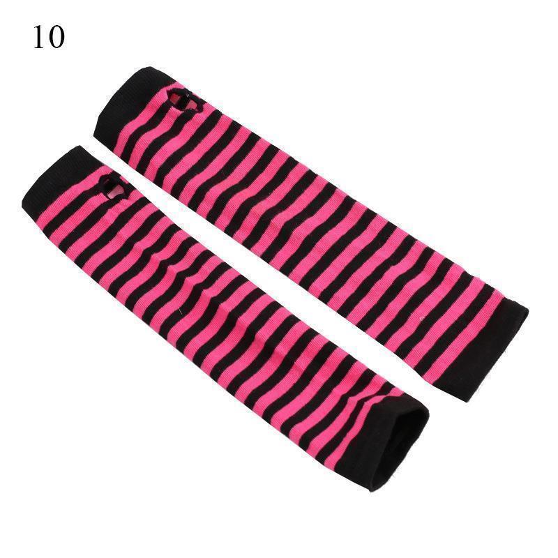 Striped Elbow Gloves Women Emo Gloves Winter Warm Long Sleeves Gloves Women Fingerless Stripe Hip-Hop Knitted Elbow Mittens