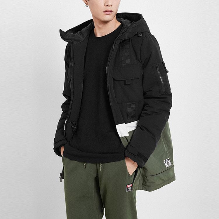 Vans Color Block Hooded Mid-Length Down Jacket Men Outerwear Black Gray VN0A4BQ5BLK