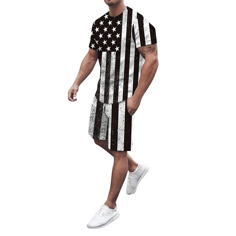 Amerikanische Flagge 3D-Druck Trainingsanzug T-Shirts Shorts Herren T-Shirt Sets USA 2-teilig Streetwear Herren Übergröße Anzüge Sportbekleidung