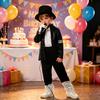 Musician Halloween Costume Set for Kids, Black Sequin Jacket, Trousers, Hat, Gloves, 80s 90s Retro Stage Outfits for Disco Party, Fancy Dress