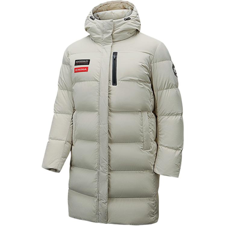 

Anta Training Series Sports Casual Simple Solid Color Hooded Zipper Warm Loose Down Jacket Women Outerwear Dune-Gray 162517906-1 M