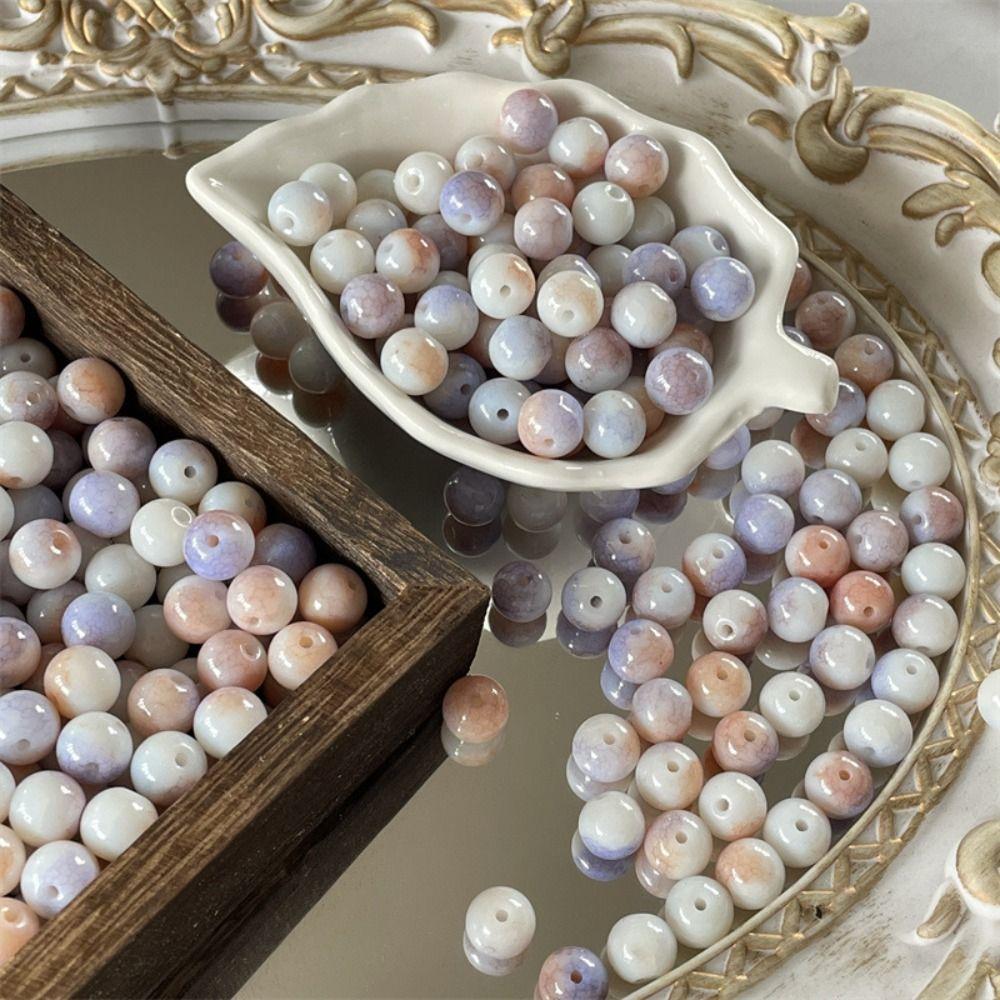 40pcs/set Makeing Bracelet Porcelain Beads Round Loose Spacer Beads Coloured Glaze Beads  Pendant