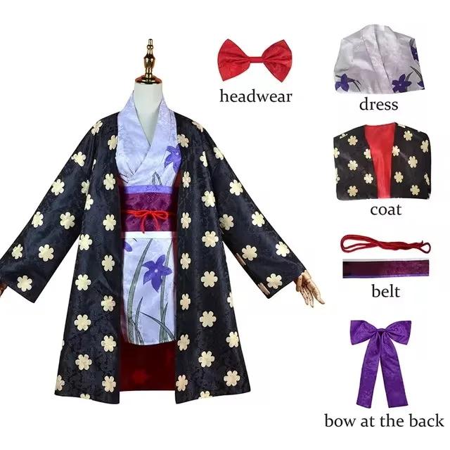 Anime Figuren Nico Robin Cosplay Kostuum Digitale Print Kimono Uniform Pruik Outfit Voor Meisje Halloween Carnavalsfeest Comic Con L&ONE PIECE gray