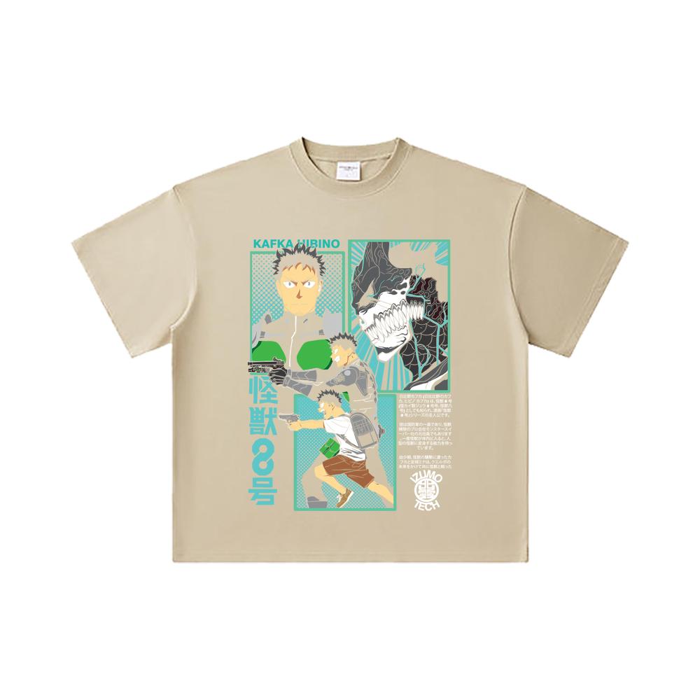 260 GSM Double Yarn 32 Count 100% Cotton Kaiju No 8 V7 Kafka Print Unisex Heavy Cotton T Shirt