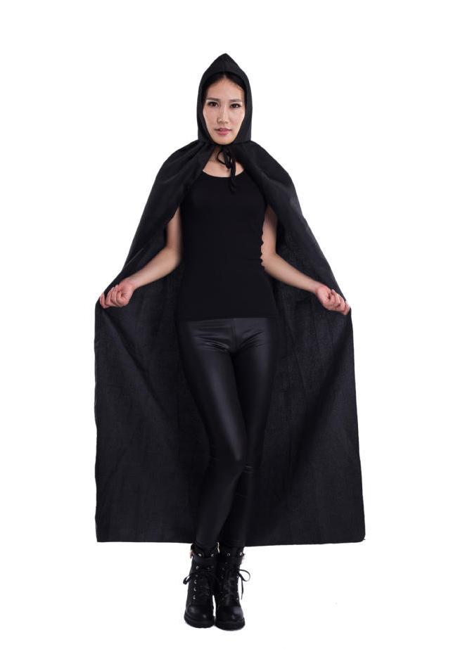 

Witch & Demon Vampire Cloak: 1.3m Black Cape with Hood for Halloween