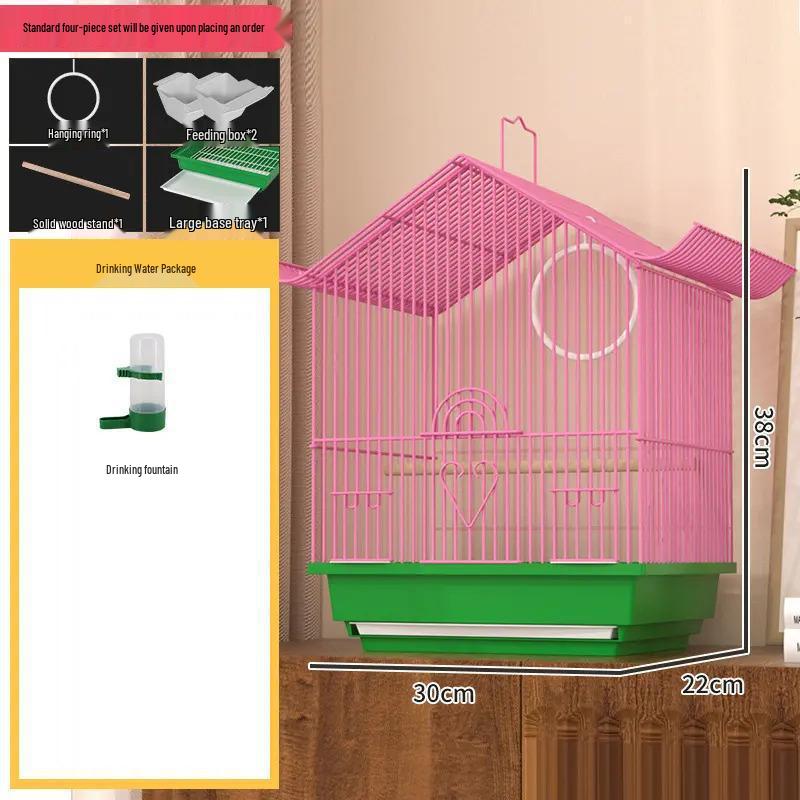 Kompakt díszfém madárkalitka bazsarózsa, gyöngyös pinty vagy hullámos papagáj számára