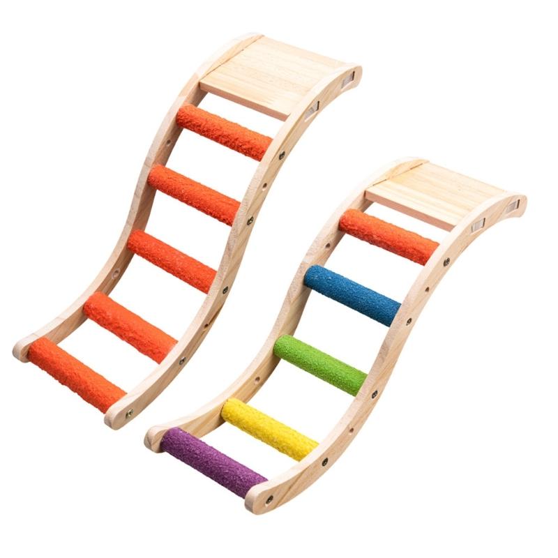 Parrot Colorful Ladder Bird Toy Cockatiel Wood Perch Gym Playground Ladder with Non-slip Quartz-Sand Paw Grinding Toy