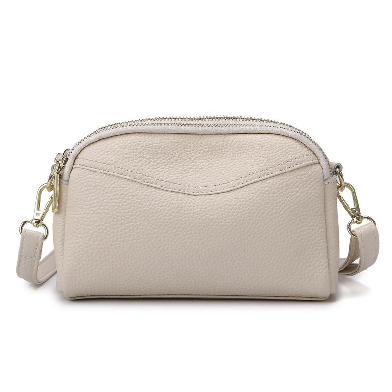 Fashion First-layer Cowhide Small Square Bag Women's New Textured Messenger Bag Double-layer Zipper Lightweight Shoulder Bag