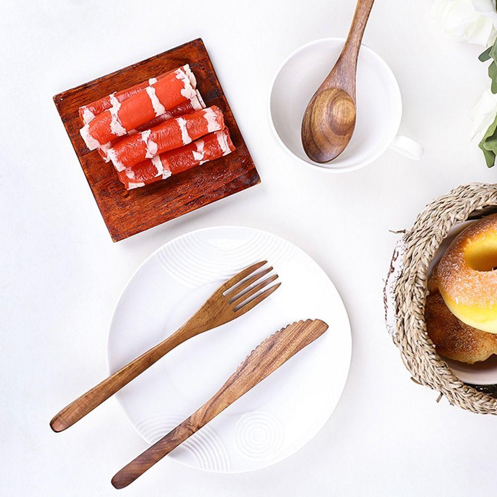 Reuseable Home Portable Acacia Wooden Flatware Utensils Set Cutlery Tableware Knife Fork Spoon