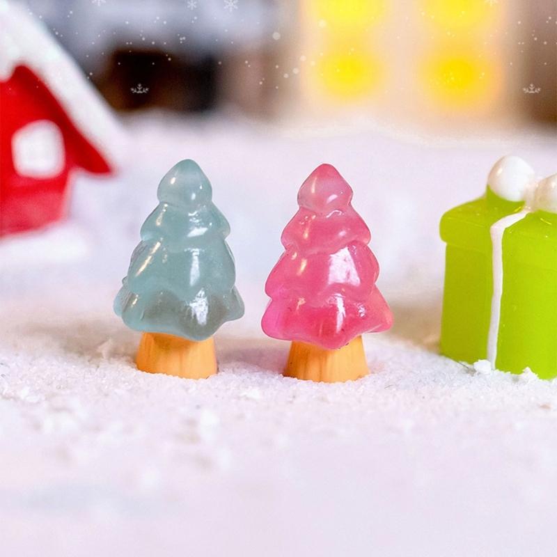 10 Pcs Microlandschaft Miniature Christmas Tree Decorations Snow Landscape Accessories Resin Crafts Luminous Ornaments