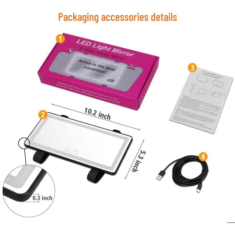 HD LED Car Makeup Mirror with Touch Dimming and Tricolor Light