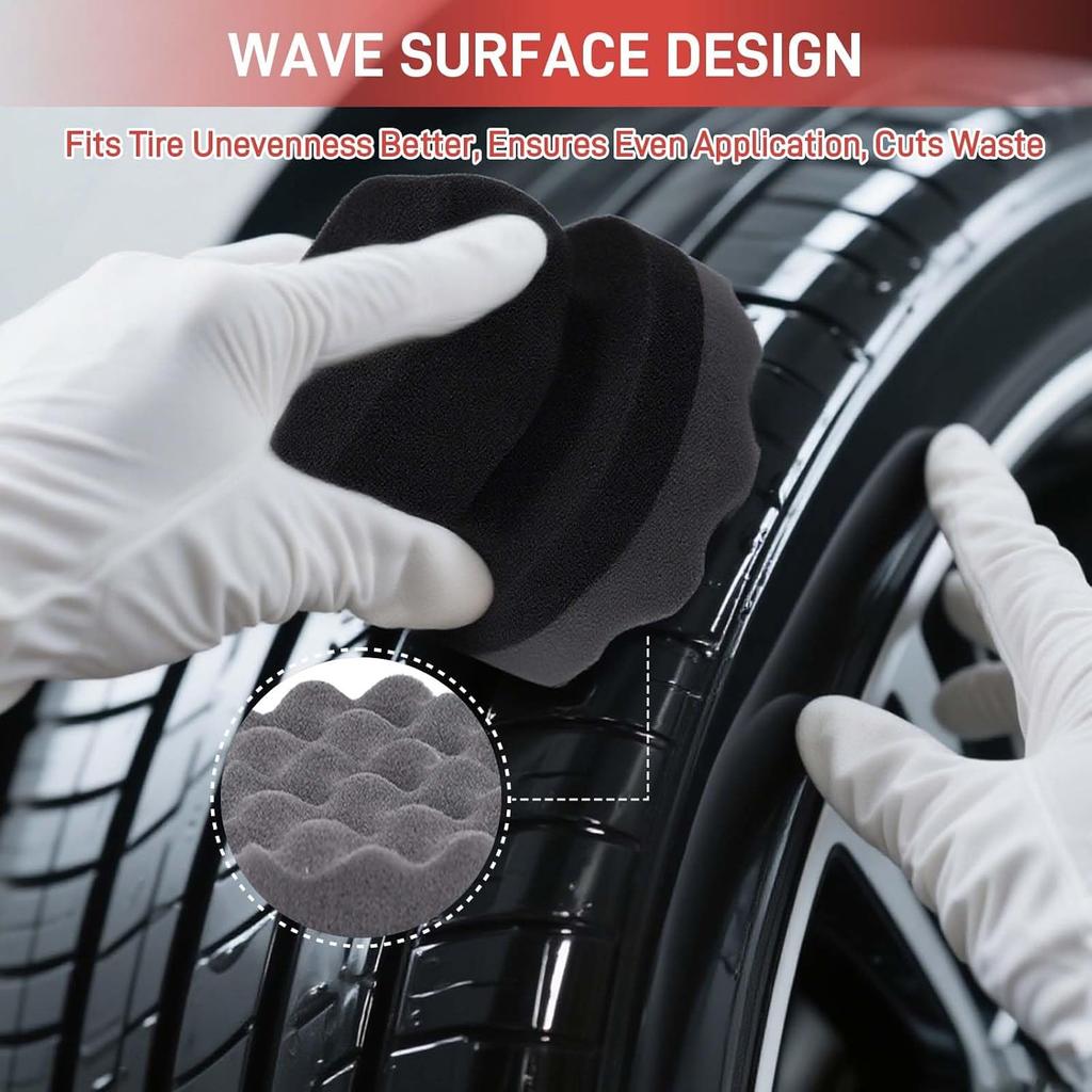 3 szt. Gąbki do aplikacji nabłyszczacza do opon, Gąbka z falistą powierzchnią o wysokiej gęstości do pielęgnacji skóry i opon, Narzędzie do detailingu samochodowego, Trwała i wielokrotnego użytku gąbka aplikacyjna do samochodu