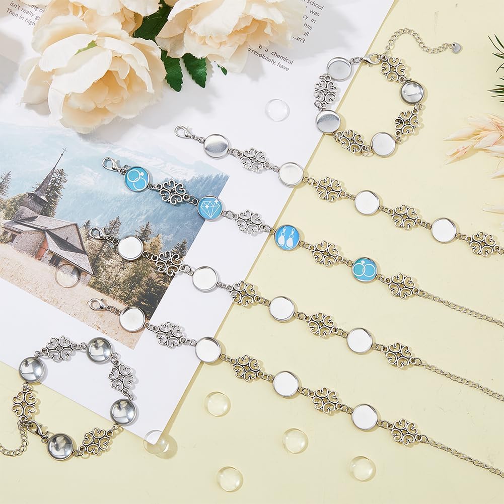 DICOSMETIC 10Pcs Cabochon Bracelet Settings Stainless Steel Bracelet Blanks Cabochon with Glass Cabochons Link Bracelet Blanks for Jewelry Making,