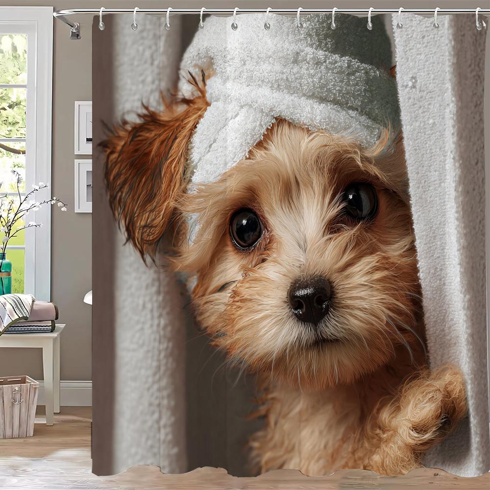 Modern Lovely Puppy Shower Curtain Bath Curtain Cute Dog Printed Bathroom Curtains For Home Decoration Curtain With Hooks