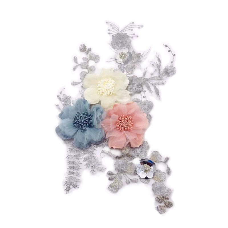 1 kus Vyšívaná Barevná Krajková Aplikace Květinová Nášivka na Oblečení