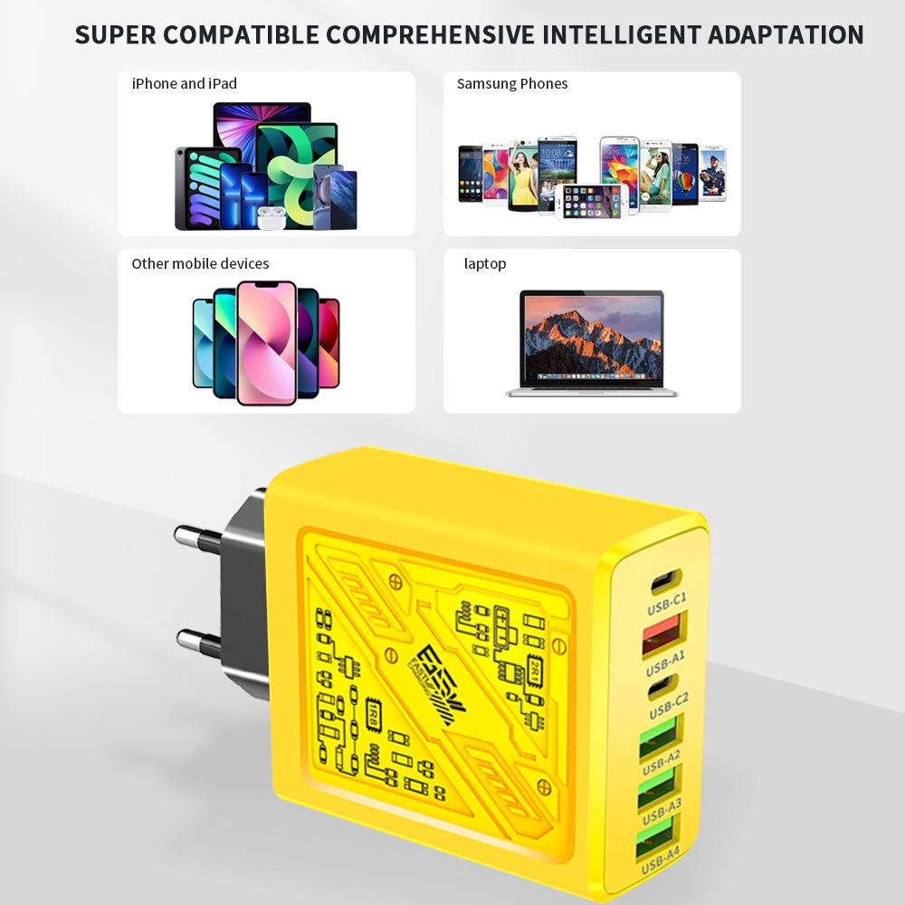Chargeur de téléphone multiport: 2 ports USB Type-C PD + 4 ports USB, Chargeur de voyage 3,1 A