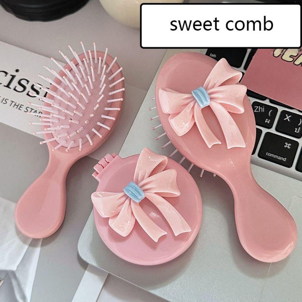 Anti Static Round Folding Comb with Mirror Pink Pocket Hair Brush Mini Air Cushion Comb Women
