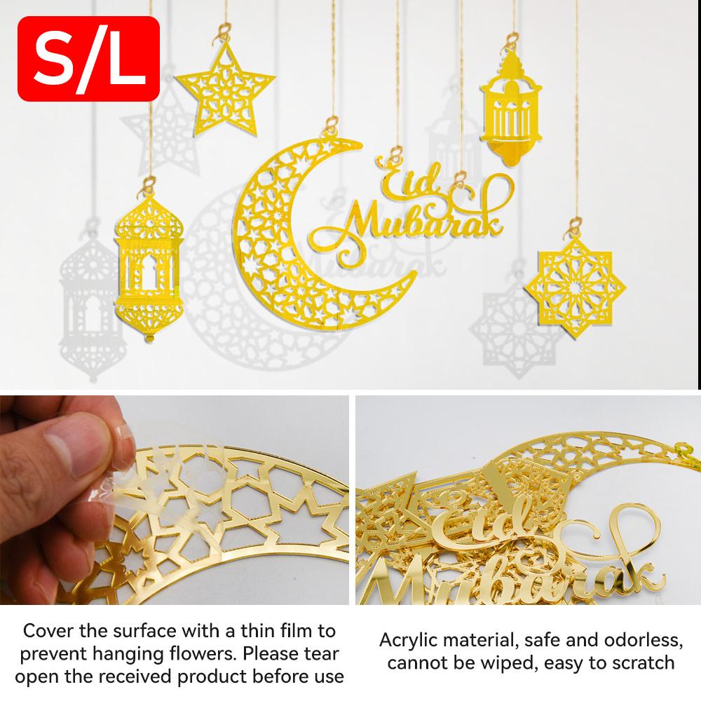 Eid Mubarak Pendant Decoration Star Moon Hanging Ornament Acrylic Mirror Ramadan Kareem Home Background Muslim Party Supplies