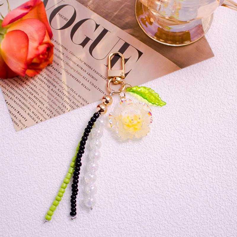 Women Girls Plastic Fashion Keychain Bag Pendants Beads Ornament Simulated Gift Key Rings Holders Decorative Accessories 6 Colors
