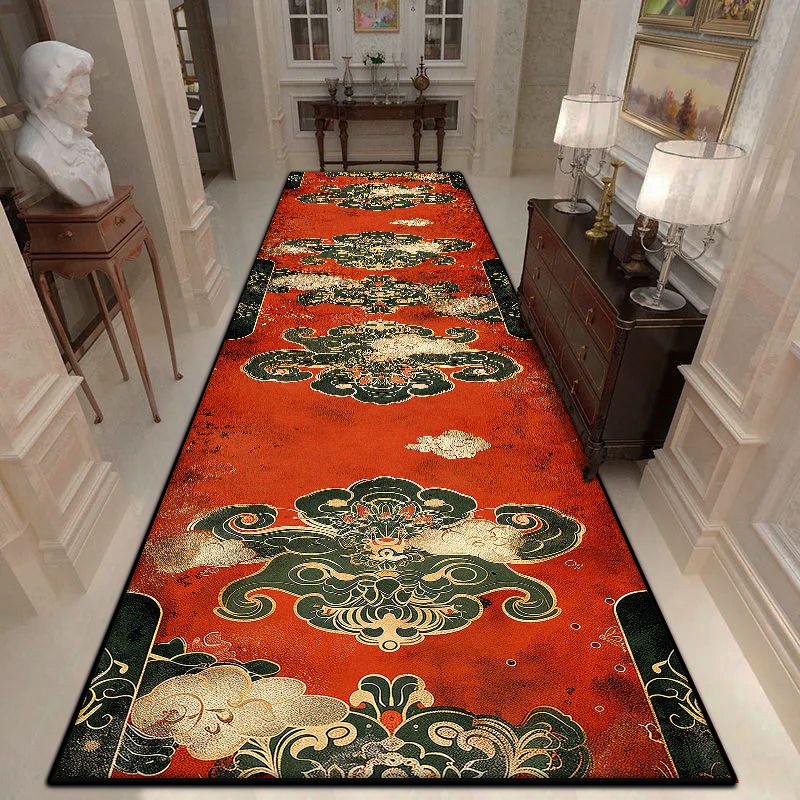 Persian Style Red Long Hallway Carpet Lint-free Stairway Decor Non-slip Large Rug Soft Home Corridor Decoration Mat Easy Clean