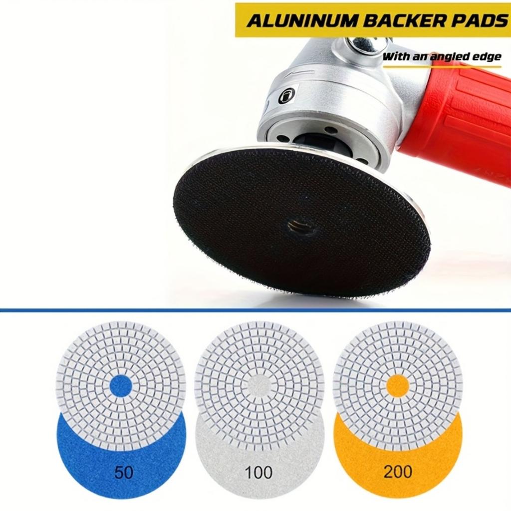 3pcs 100mm/4inch Diamond Polishing Pads with M14 Aluminum Alloy Backer Wet/Dry Polish Pad Kit for Granite Marble Concrete Stone