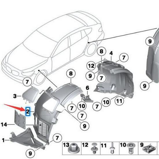 Front Wheel Liners for BMW 5 Series F07 GT (Part Nos. 51717193509, 51717193510)