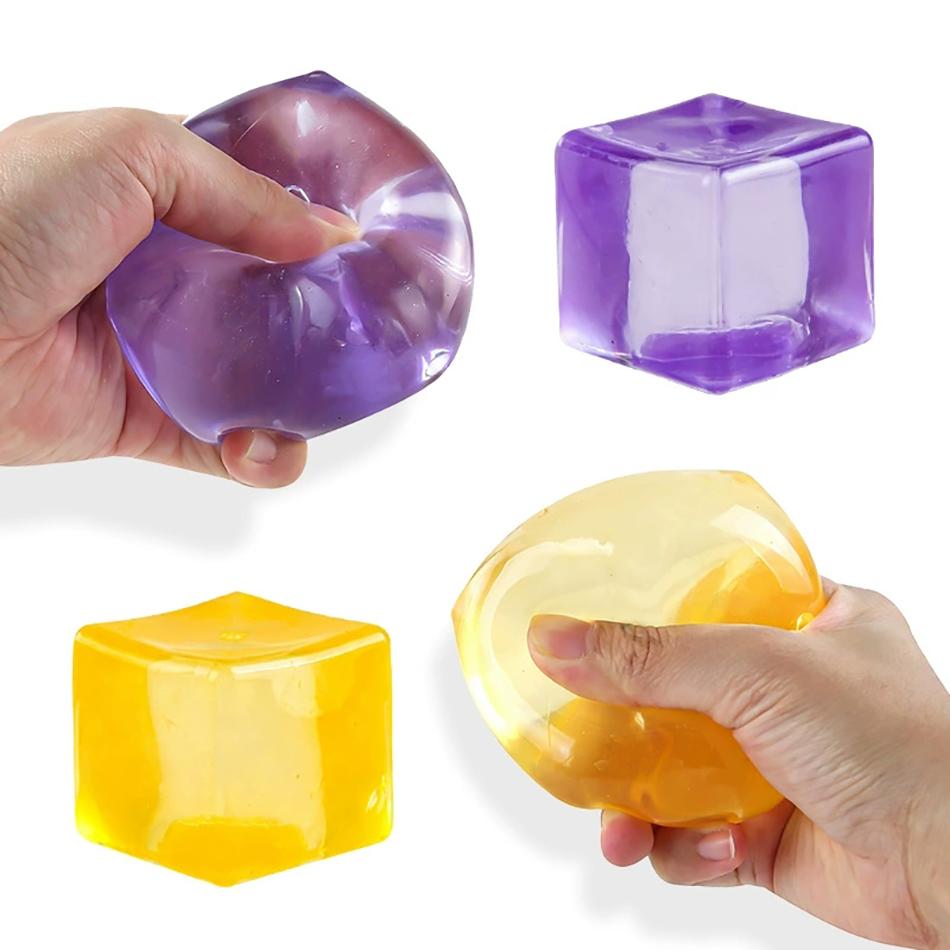 Colorful Fidget Toy Squishy Toys Ice Block Stress Ball Toy Kawaii Transparent Snowflake Cube Square Stress Relief Squeeze Toy