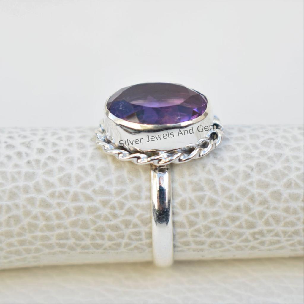 Natural Amethyst Ring, 925 Sterling Silver Ring, Oval Designer Ring, February Birthstone Promise Ring, Handmade Ring