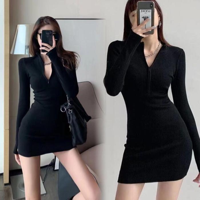 Elegant Black Slim Bodycon Dress - Women's Fall Winter 2025 Collection
