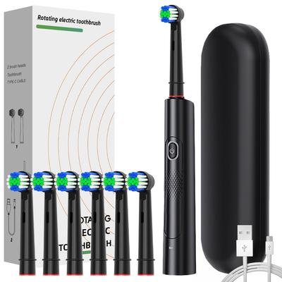 Cepillo de dientes eléctrico giratorio inteligente, cepillo de dientes giratorio recargable con 6 cabezales de cepillo, compatible con el cabezal de repuesto Oral B