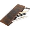 Leather Pen Pencil Case, Zip Pouch, Accessories Holder, Stationery Bag, Classic Handmade Design (Vintage Brown)