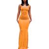 Women Sling Dress Sleeveless Square Collar Slim Fit Floor Length Dress Solid Color Office Party Wedding Sexy Dress