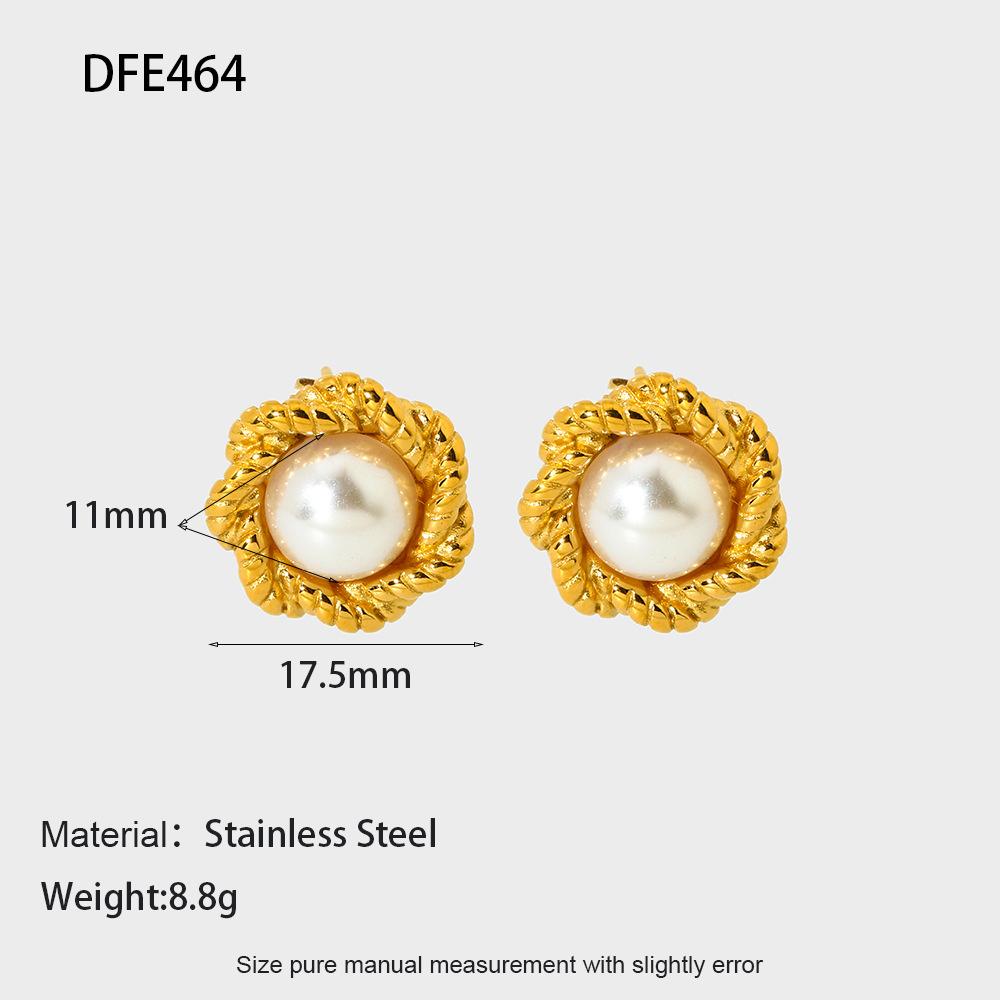 European and American retro gold twist edge inlaid imitation pearl stud earrings stainless steel plated 18k gold light luxury earrings women