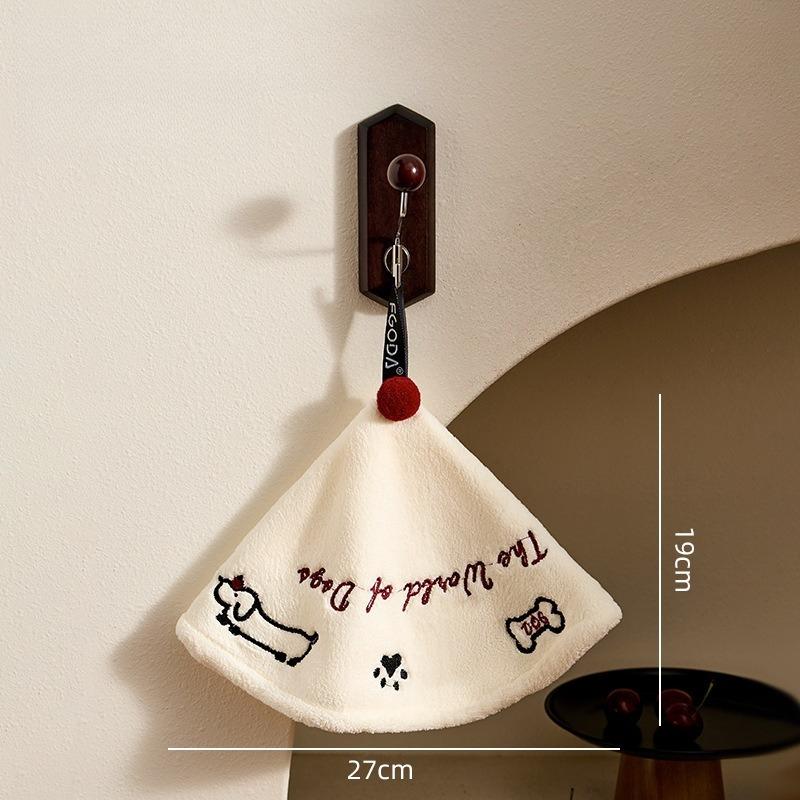 Cute Cat and Dog Hanging Hand Towel Coral Fleece Super Water Absorption Quick Drying Household Kitchen Bathroom