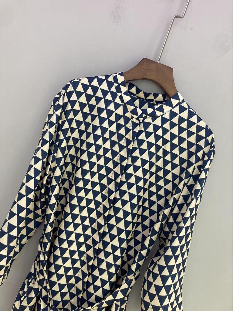 Nanyou Silk Twill Blouse Dress: High-End Women's Fall Long Sleeve Tie-Waist.