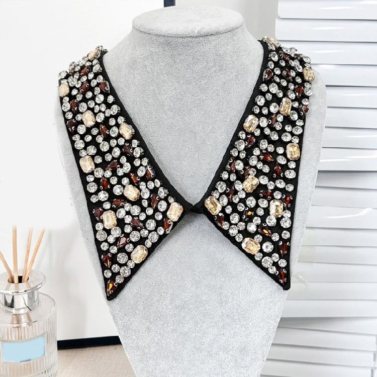 Fashion Jeweled Detachable Collar Shawl Versatile Lapel Colorful Rhinestones Collar Shawl for Dress Shirt