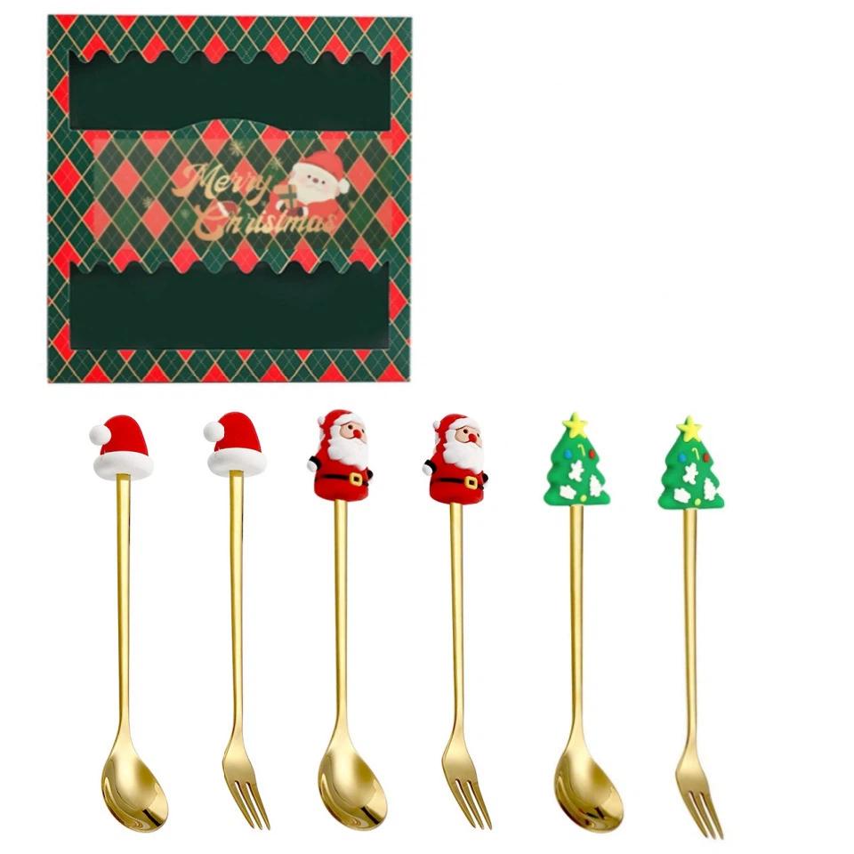

Christmas Tableware Stainless Steel Spoon Fork Set Creative Snowman Spoon Coffee Stirring Fork Fruit Fork Perfect Holiday Dining Decor