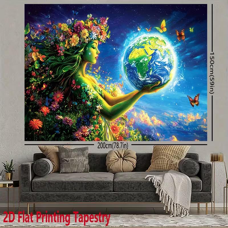 2D Flat HD Mother Earth Tapestry Polyester Fabric Wall Art for Living Room