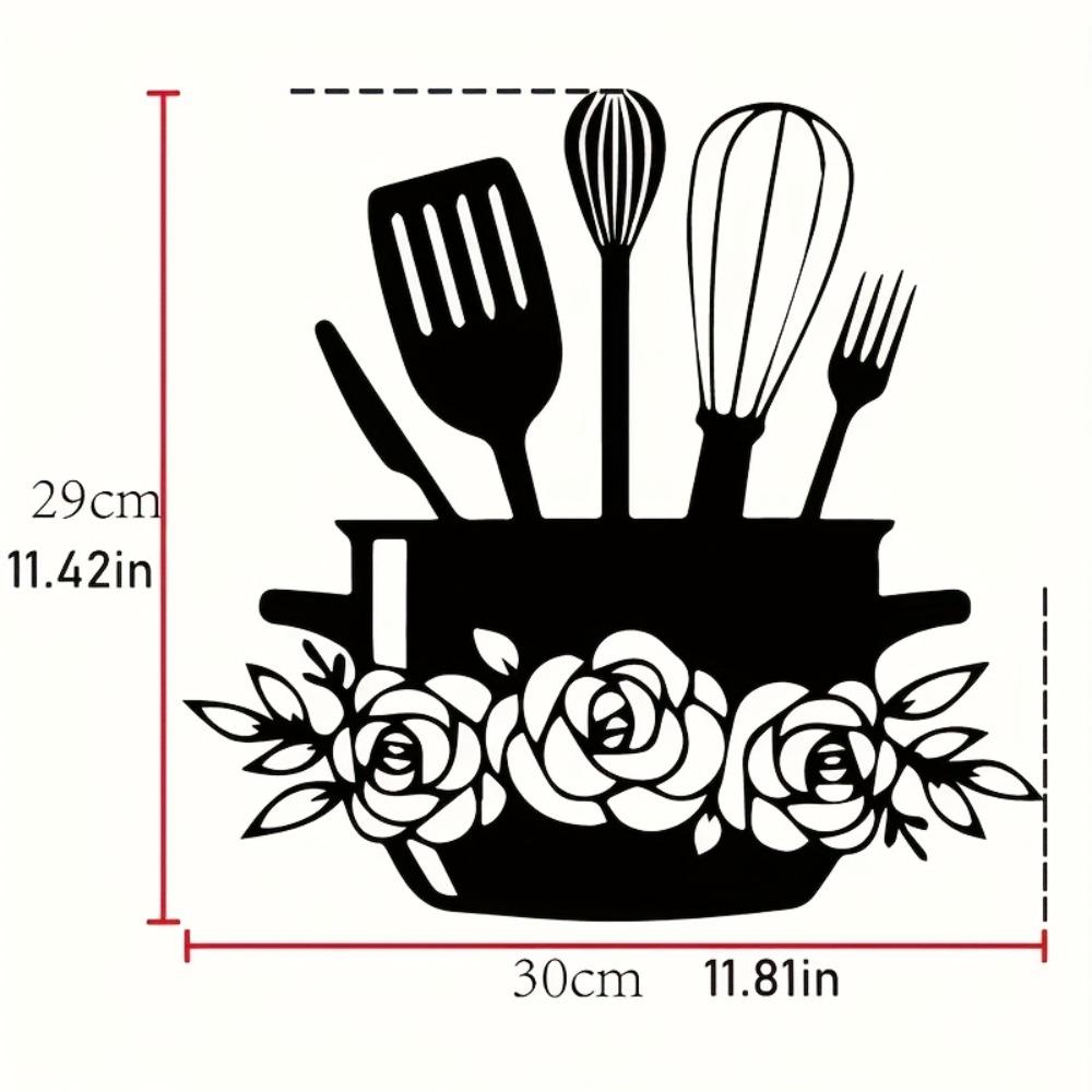 Metal Wall Art Kitchen Decor Black Iron Floral Utensils Durable Easy Install