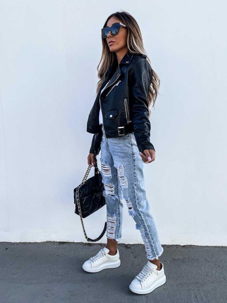 2025 Spring/Summer Women's PU Leather Motorcycle Jacket – Short Zipper Style
