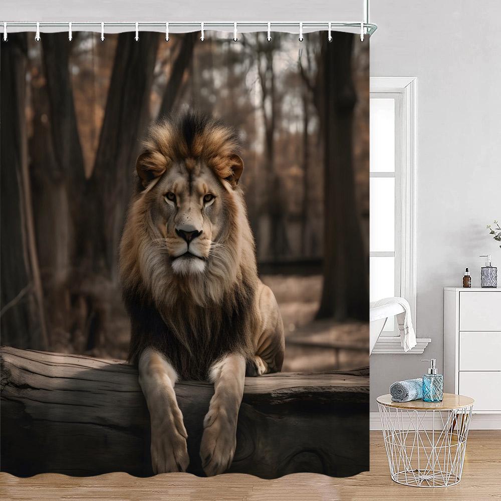 Wild Animals Shower Curtains Lion Tiger Giraffe Roses Bathroom Decorations Modern Fashion Polyester Bath Curtain with Hooks